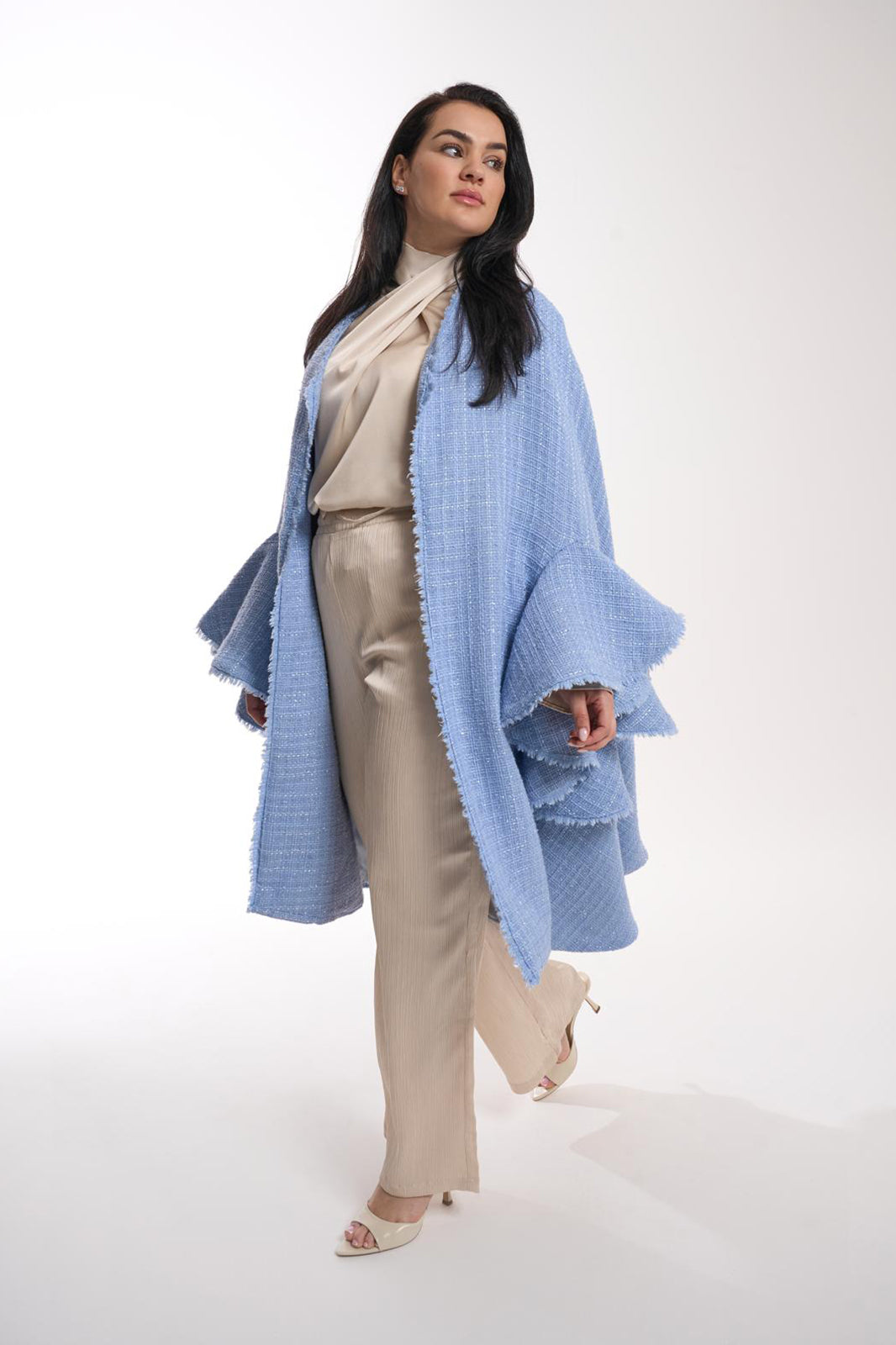 Overcoat Tweed Kurzmantel EXCLUSIVE ITEM Tweed Mantel Blue Mirage