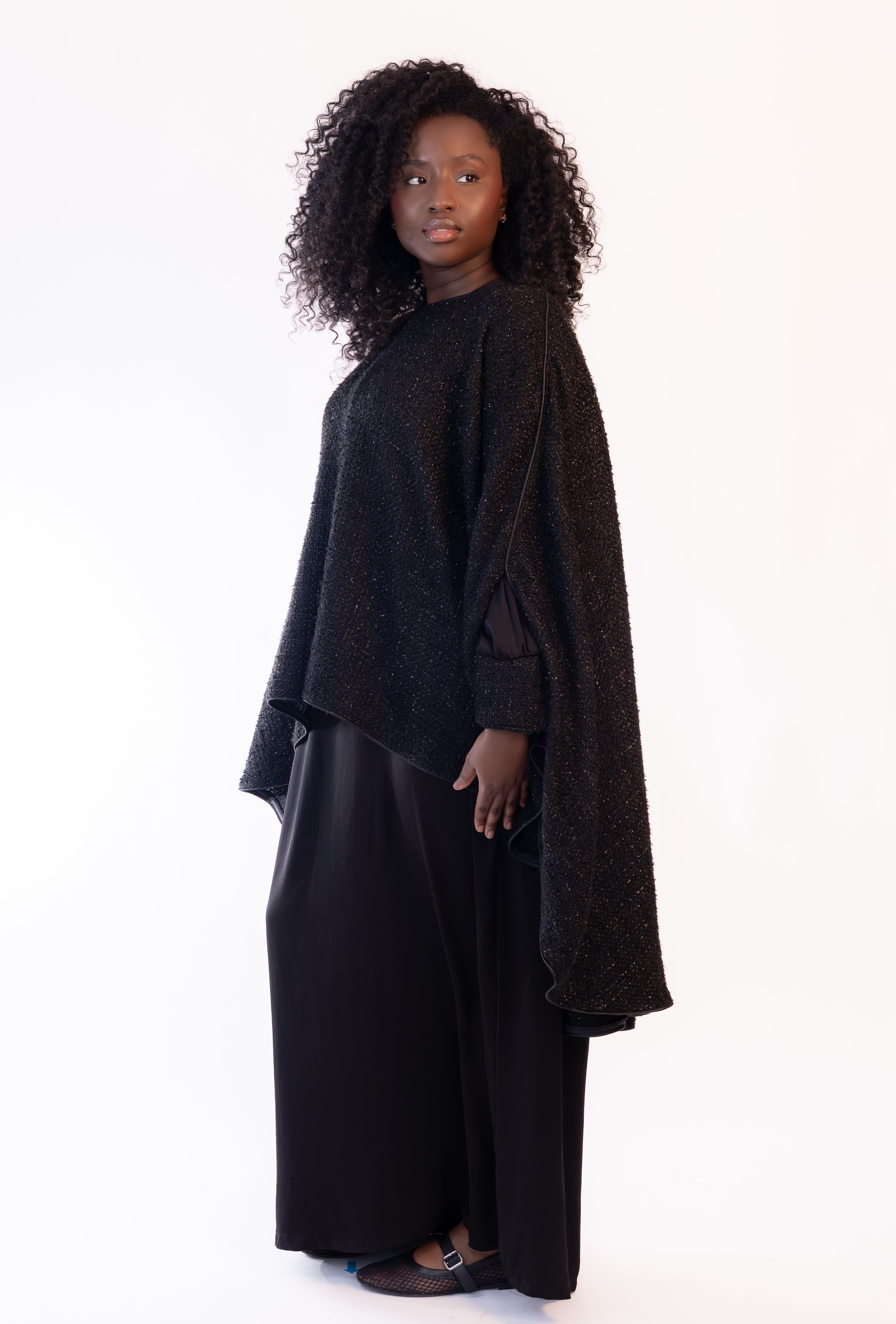Abaya & Tweed Cape Set- The Noir Cacao