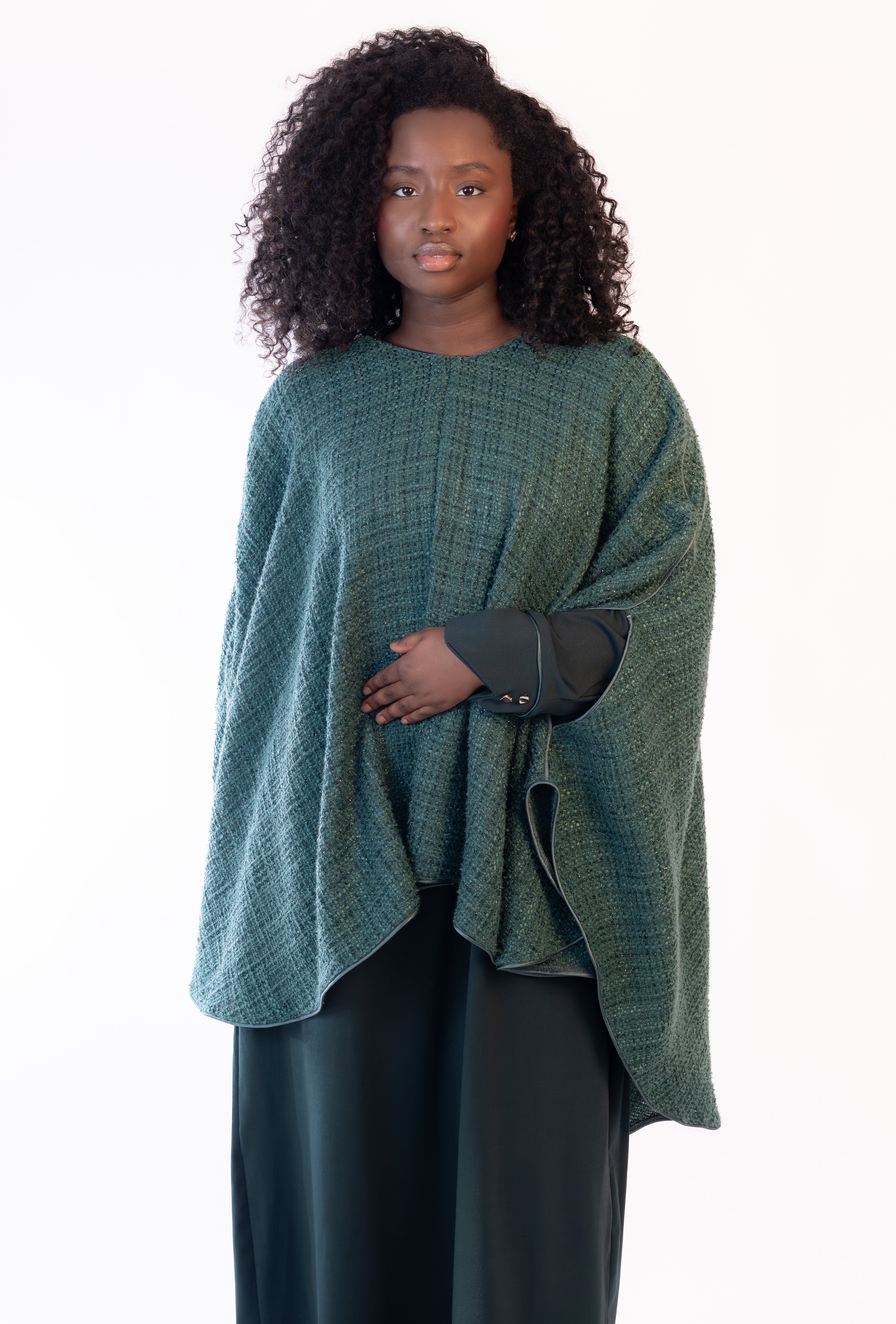 Abaya& Tweed Cape Set- The Émeraude Douce