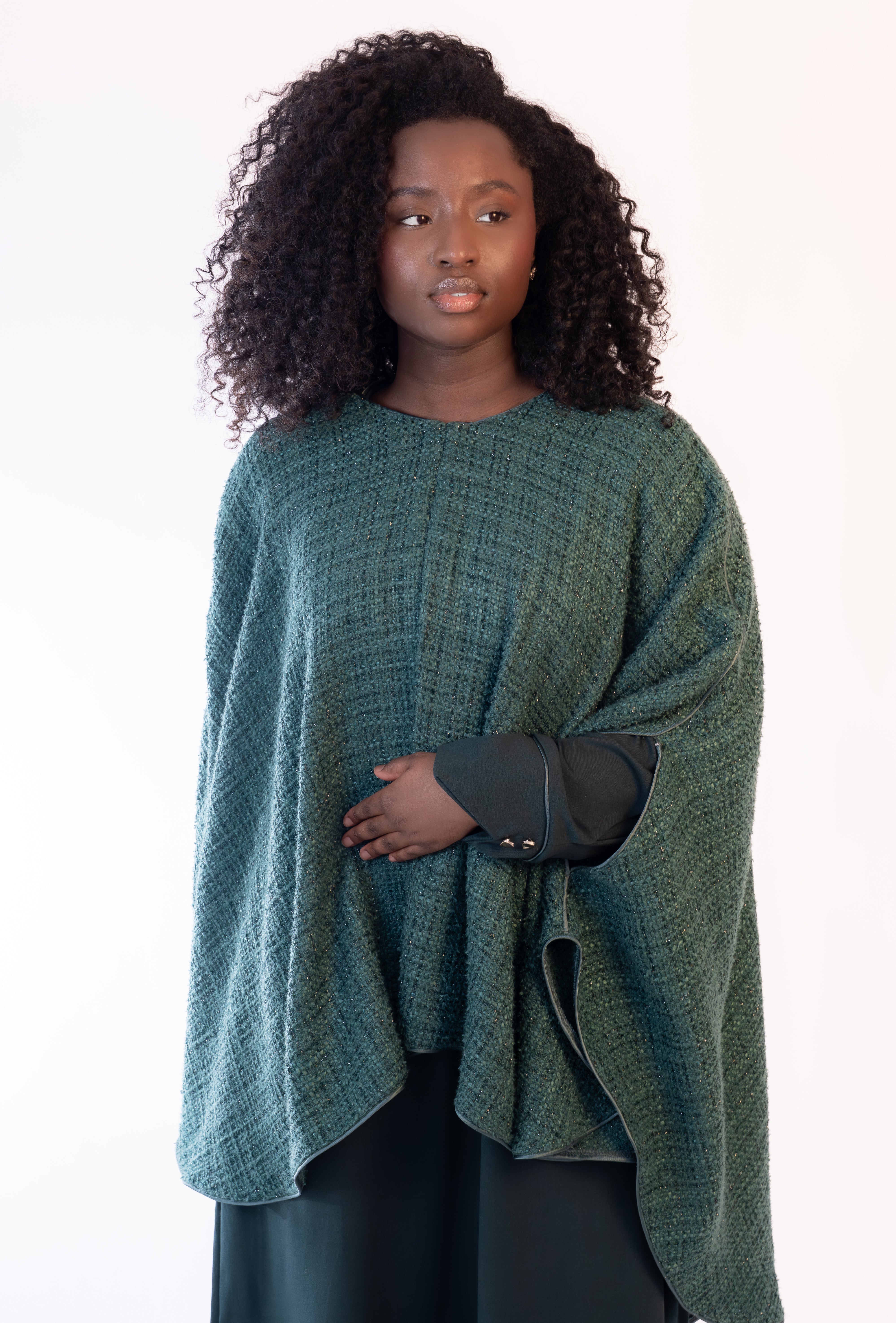 Abaya& Tweed Cape Set- The Émeraude Douce