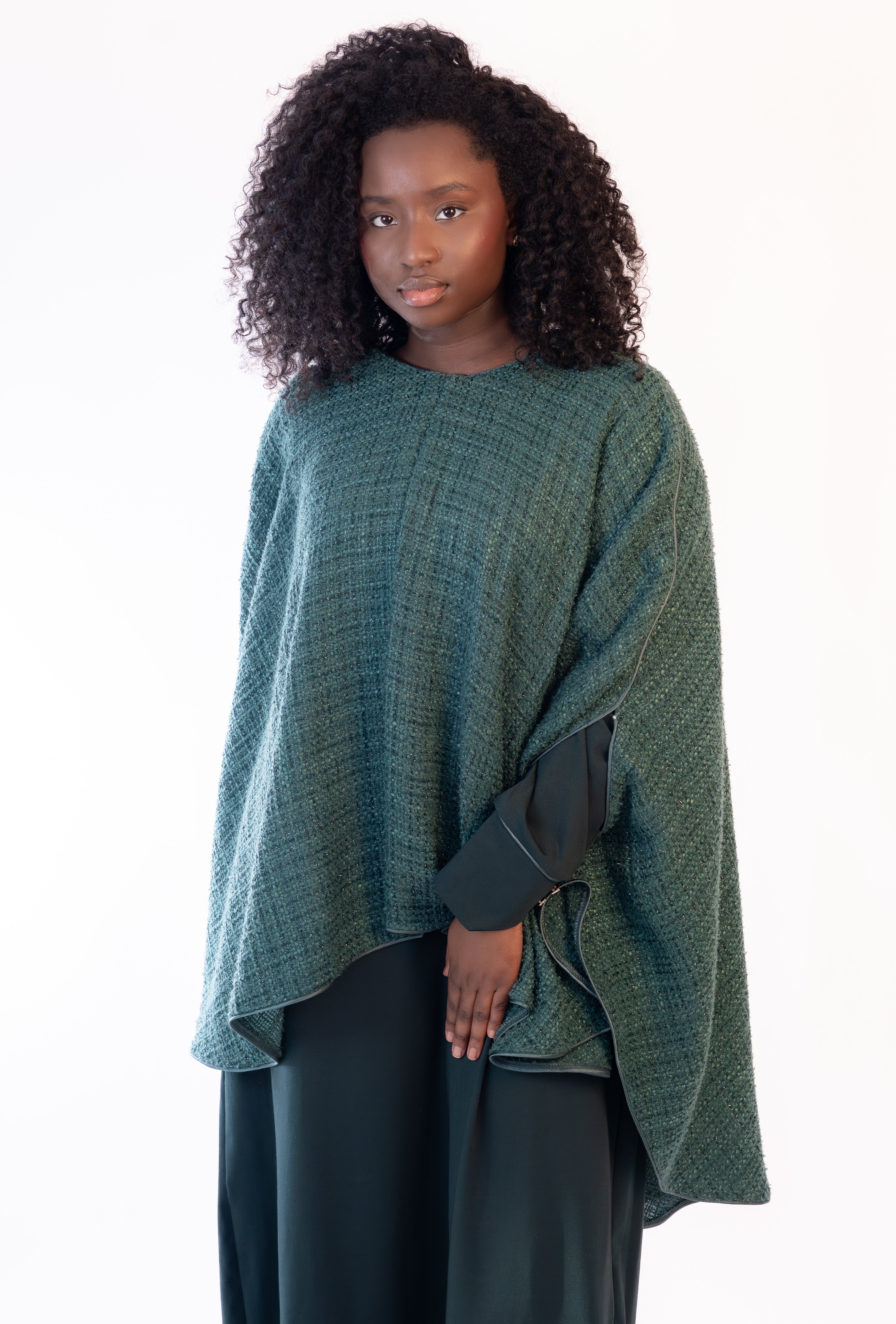 Abaya& Tweed Cape Set- The Émeraude Douce